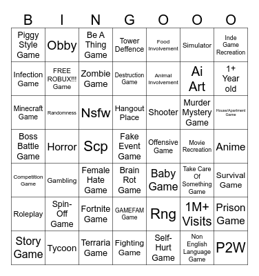 7X7 Roblox Game's Bingo Card