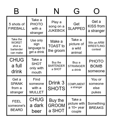 Dangerous Dave's Stag Do Bingo Card