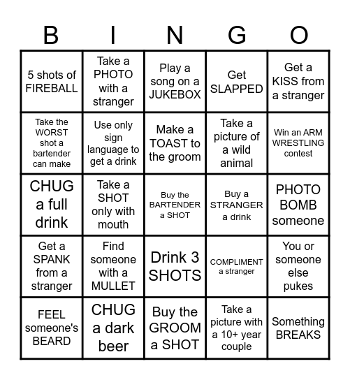 Dangerous Dave's Stag Do Bingo Card