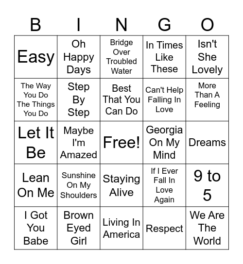 MUSIC Bingo Card