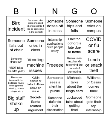 4th year BINGO Card