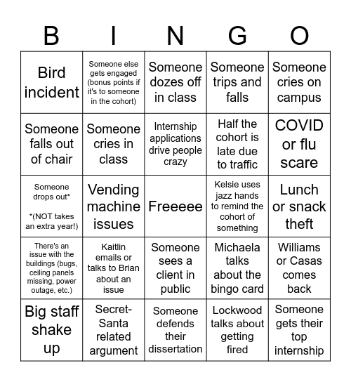 4th year BINGO Card