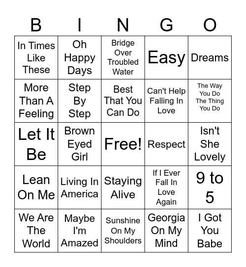 MUSIC Bingo Card