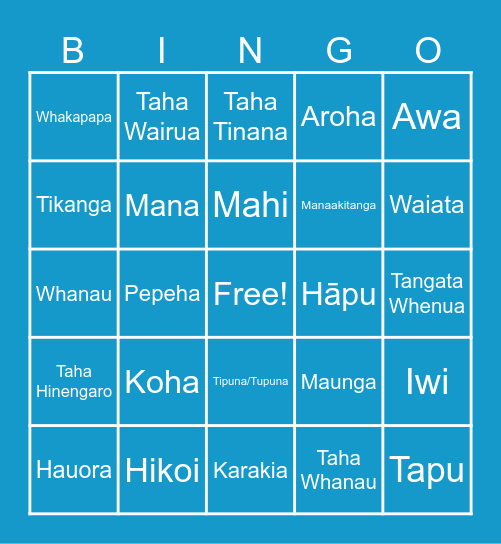 Wharewhare Bingo Card