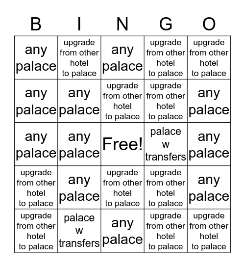 Palace Bingo Card