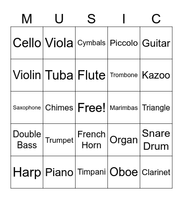 Instrument Bingo Card