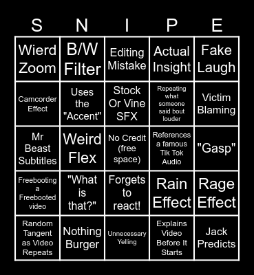 Sssniperwolf Bingo Card