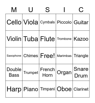 Instrument Bingo Card