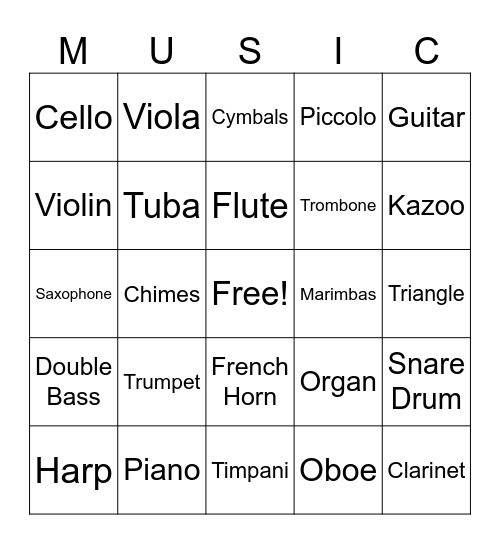 Instrument Bingo Card