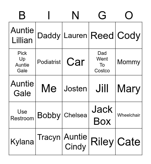 Family friends Bingo Card