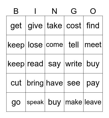 PAST SIMPLE: IRREGULAR VERBS Bingo Card