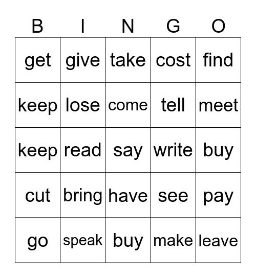 PAST SIMPLE: IRREGULAR VERBS Bingo Card