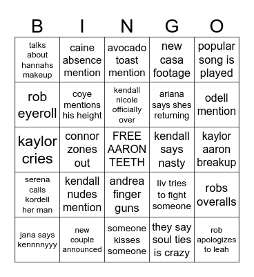 REUNION BINGO Card