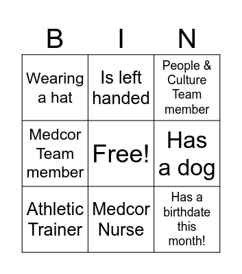 Meet The Team Bingo Card