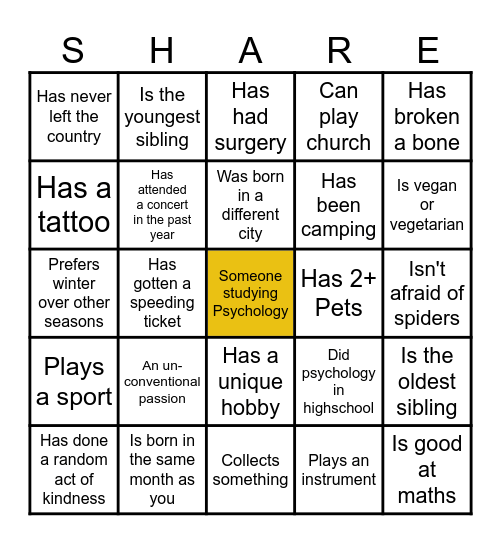 Talk to People in the Class! Bingo Card