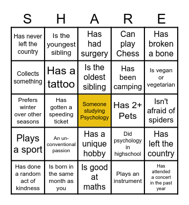 Talk to People in the Class! Bingo Card
