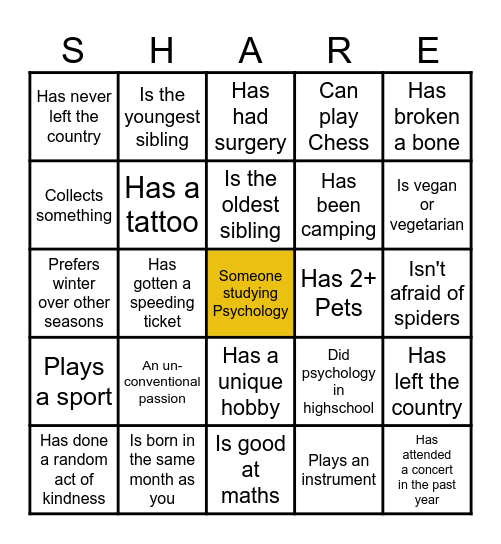 Talk to People in the Class! Bingo Card