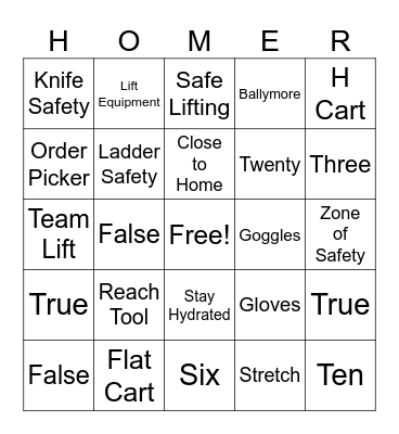 Safety Bingo Card