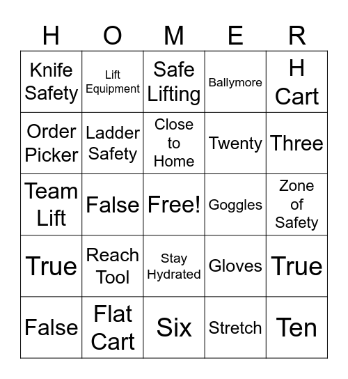 Safety Bingo Card