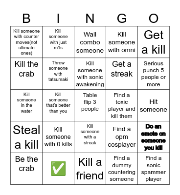 1v1 Bingo Card