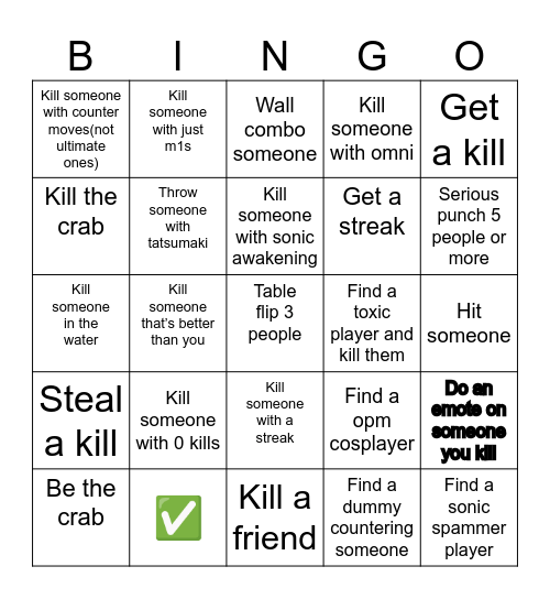 1v1 Bingo Card