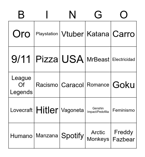 Infinitry Craft Bingo Card
