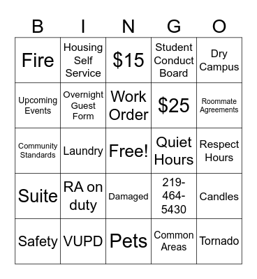Floor Meeting BINGO Card