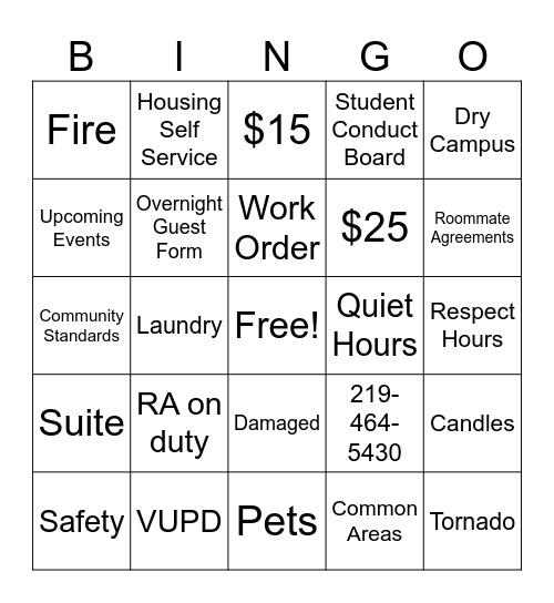 Floor Meeting BINGO Card