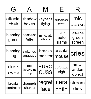 Gamer rage bingo personal Bingo Card