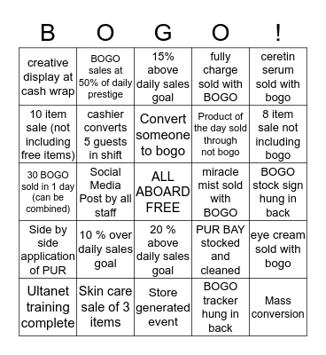 PUR COSMETICS BOGO BINGO Card