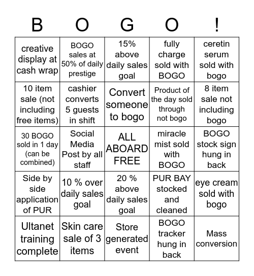 PUR COSMETICS BOGO BINGO Card