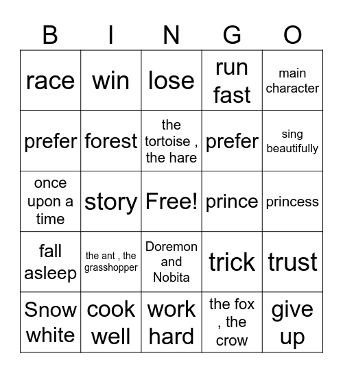 E 5 Stories Bingo Card