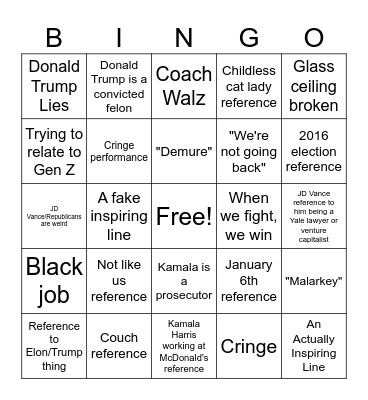 DNC Bingo Card