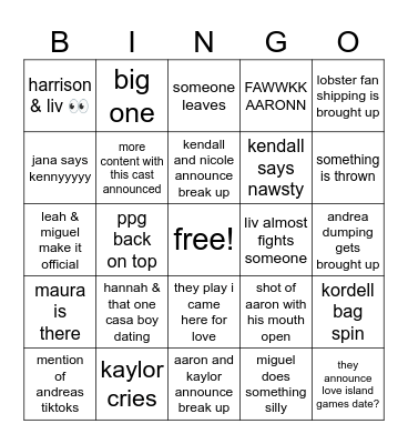 LOVE ISLAND USA REUNION BINGO Card