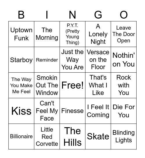 WKND + BM + MJ + PRINCE Bingo Card