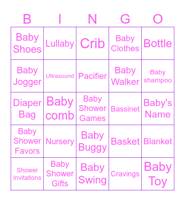 Amanda's Baby Shower Bingo Card