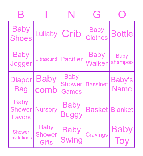 Amanda's Baby Shower Bingo Card