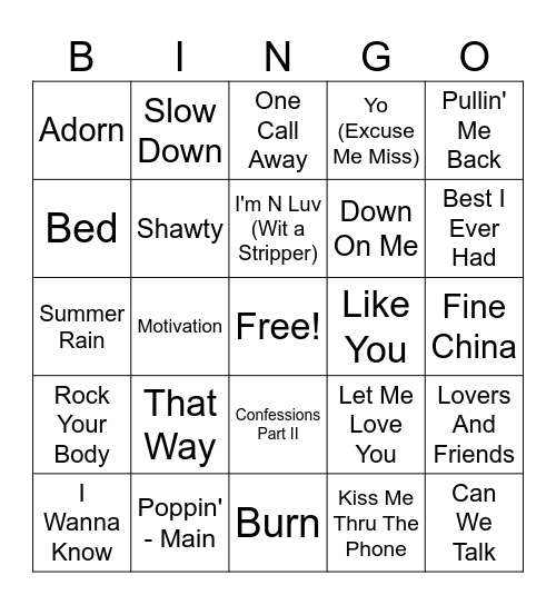 R&B: 00'S TO NOW Bingo Card