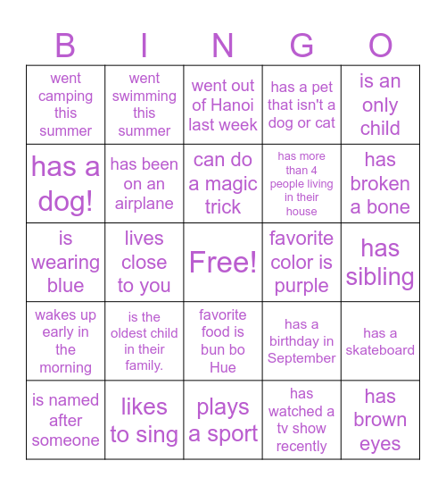 Find Someone In Your Class Who... Bingo Card