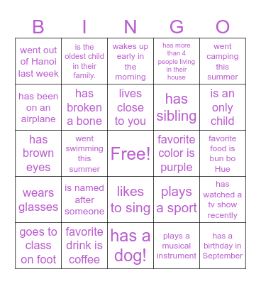 Find Someone In Your Class Who... Bingo Card