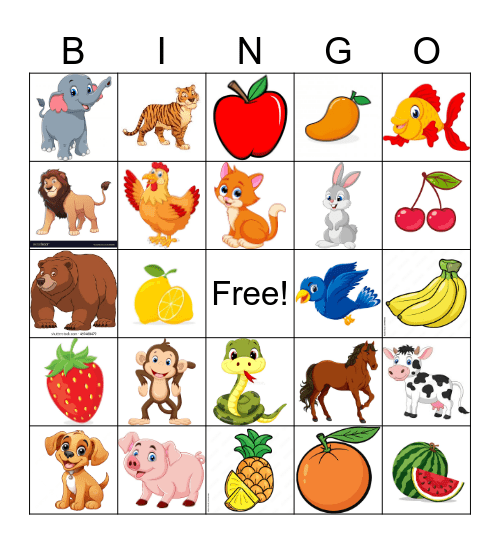 Animals and fruits Bingo Card