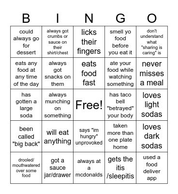 Foodie Bingo Card