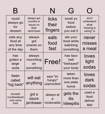 Foodie Bingo Card