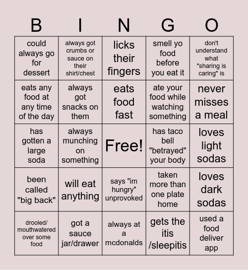 Foodie Bingo Card