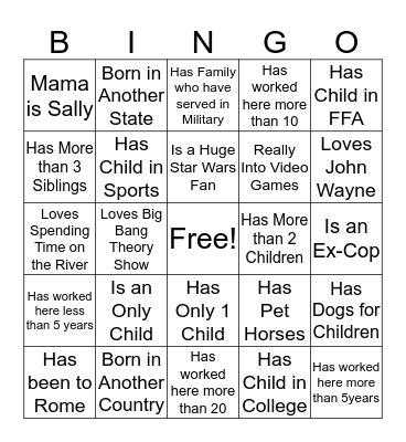 Getting to Know You Bingo Card