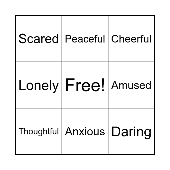 Musical Emotion Bingo Card