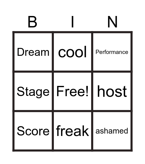 Vocabulary bingo Card