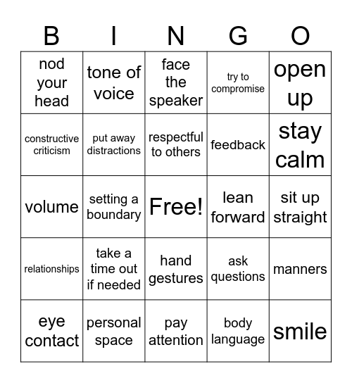 communication Bingo Card