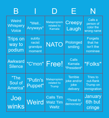 Biden DNC Speech Bingo Card