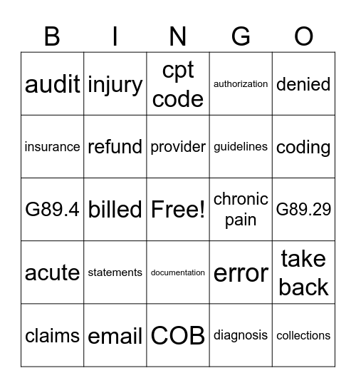 IPMR Billing Bingo Card